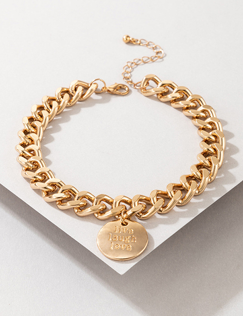 Fashion Gold Metal Letter Round Coin Chain Bracelet
