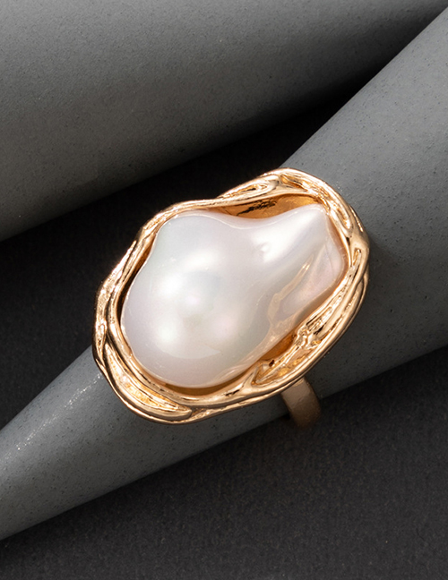Fashion Gold Irregular Pearl Geometric Ring
