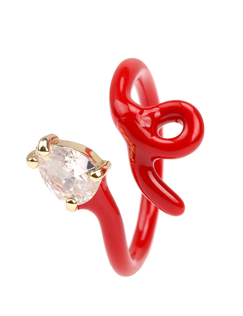 Fashion Red Copper Drop Oil Winding Drop Diamond Open Ring
