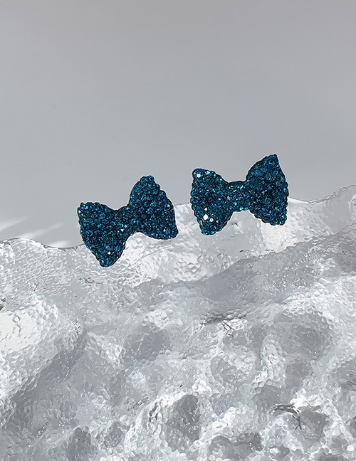 Fashion Blue Alloy Bow Flashing Diamond Earrings