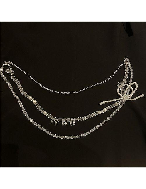 Fashion Silver Color Pearl Crystal Geometric Waist Chain