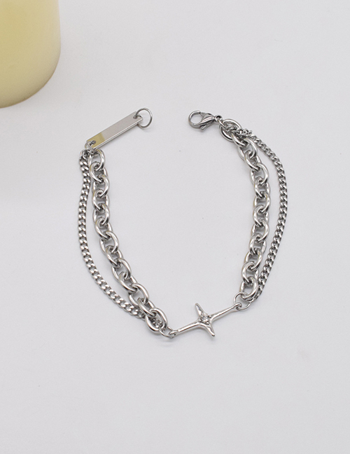 Fashion Silver Alloy Diamond Cross Chain Bracelet