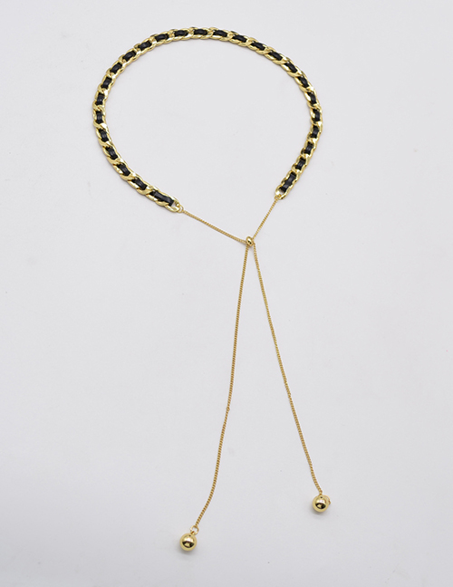 Fashion Gold Metallic Leather Braided Tassel Necklace