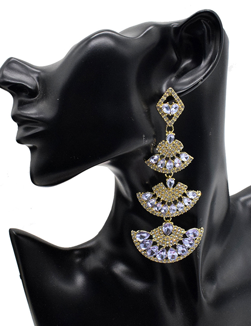 Fashion Gold Alloy Diamond Fan-shaped Earrings