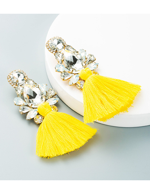 Fashion Yellow Alloy Diamond Long Tassel Earrings