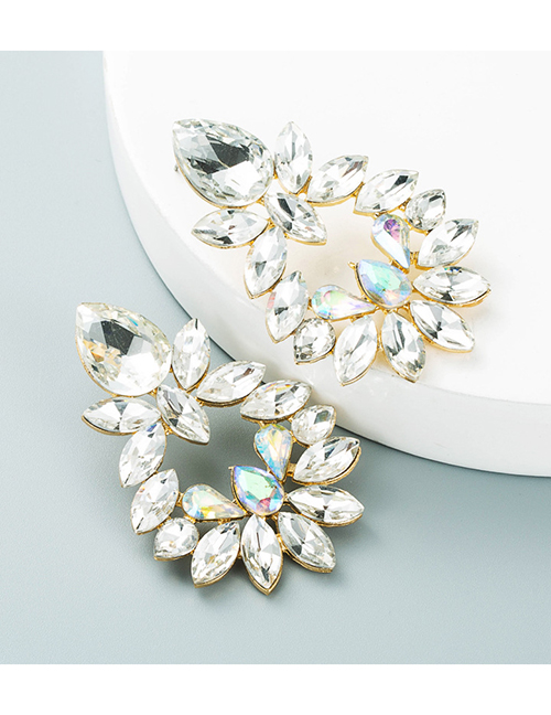Fashion White Alloy Diamond Geometric Flower Stud Earrings