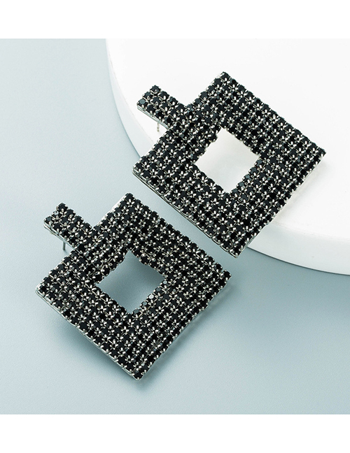 Fashion Black Alloy Diamond-studded Square Geometric Stud Earrings