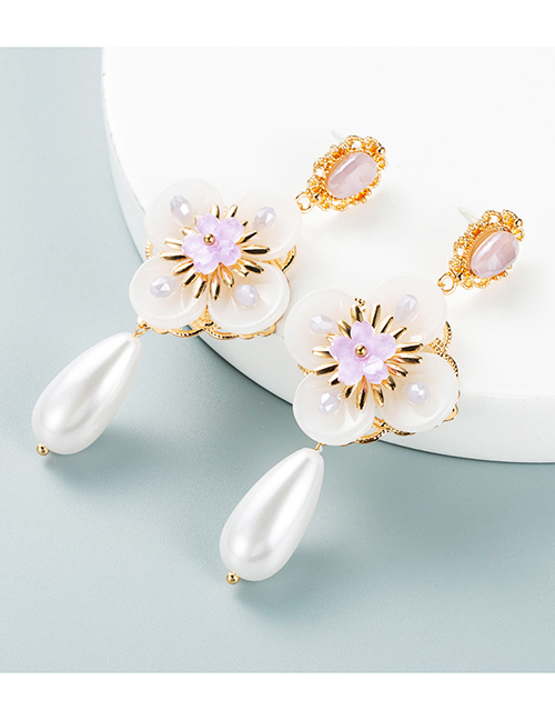Fashion Pearl Alloy Inlaid Crystal Flower Pearl Tassel Earrings