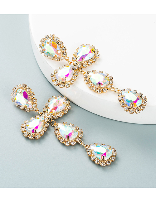 Fashion Gold Alloy Diamond Geometric Cross Earrings