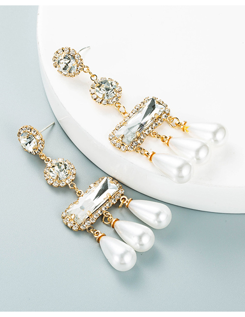 Fashion Pearl Crystal Pearl Long Tassel Earrings