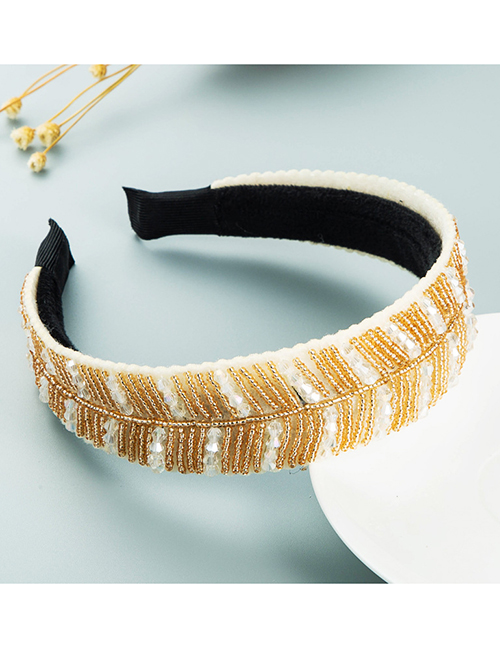 Fashion Khaki Rice Beads Beaded Geometric Headband