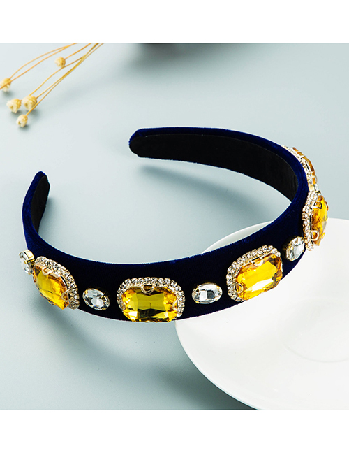 Fashion Yellow Gold Velvet Diamond-studded Broad-brimmed Headband