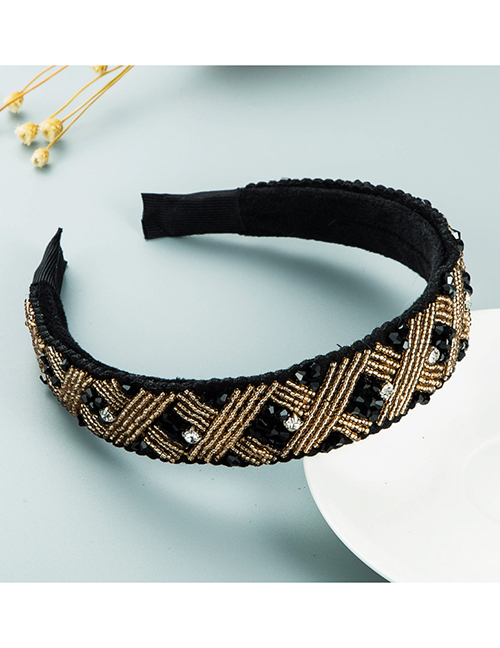 Fashion Black Rice Beads Cross Braided Headband