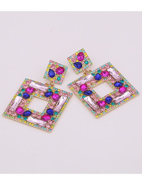 Fashion Mixed Color Alloy Diamond Square Earrings