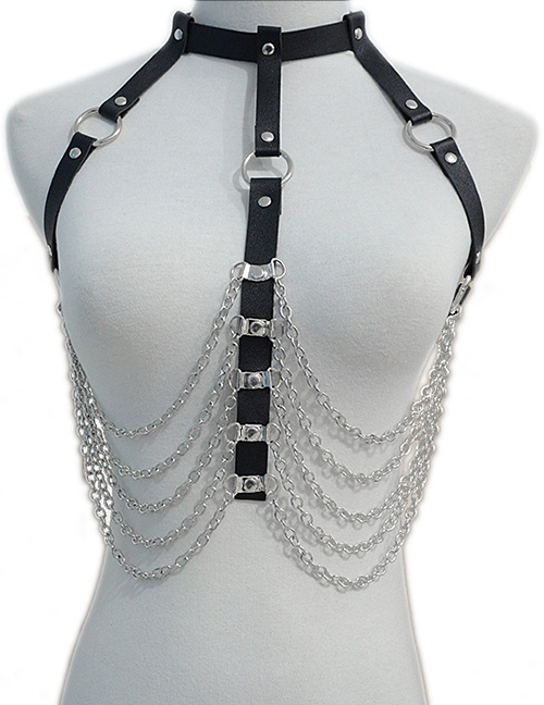 Fashion Black Tooling Waist Chain Tassel Strap