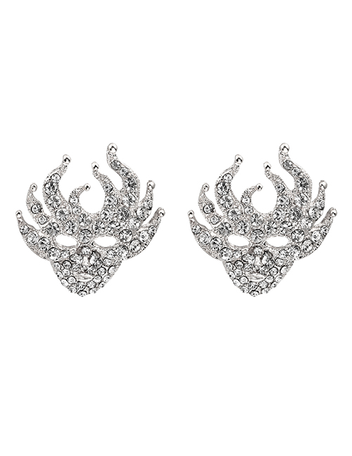 Fashion Silver Alloy Diamond Mask Earrings