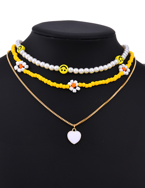 Fashion Yellow Alloy Rice Beads Pearl Smiley Love Necklace Set