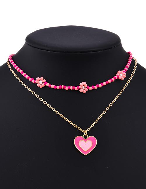 Fashion Pink Alloy Rice Beads Beaded Love Necklace Set