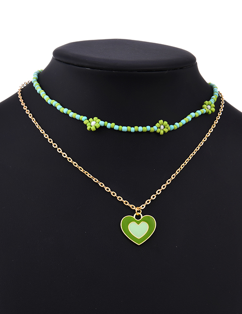 Fashion Green Alloy Rice Beads Beaded Love Necklace Set