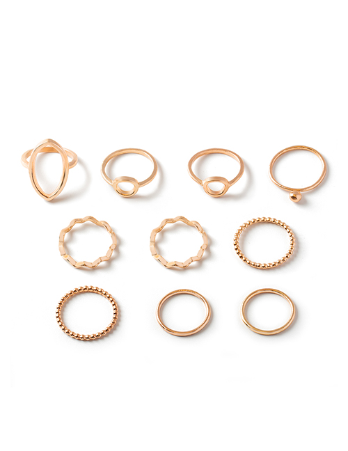 Fashion Gold Alloy Ring Wave Ring Set Of 10