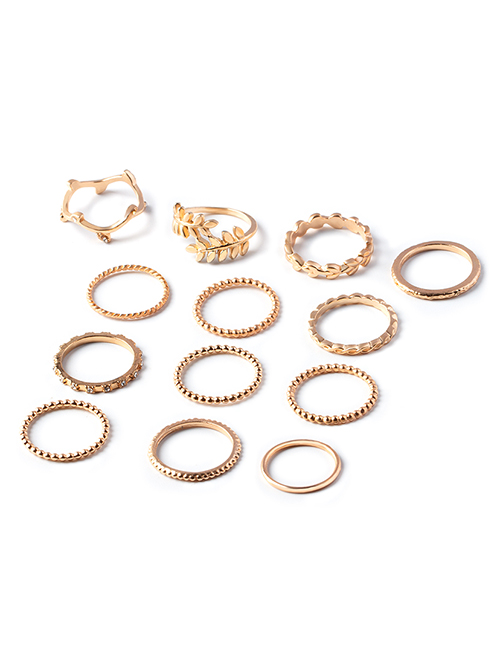 Fashion Gold Alloy Leaf Wave Ring Set 13 Pcs