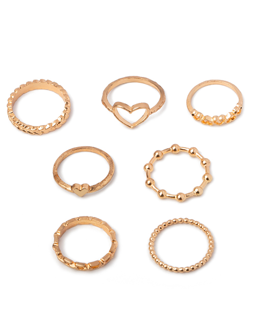 Fashion Gold 7 Alloy Peach Heart Ring Set