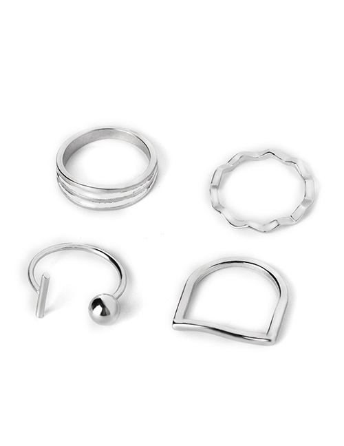 Fashion Silver Alloy Wave Open Ring Set Of 4