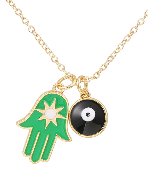 Fashion Green Copper Drop Oil Eye Palm Necklace