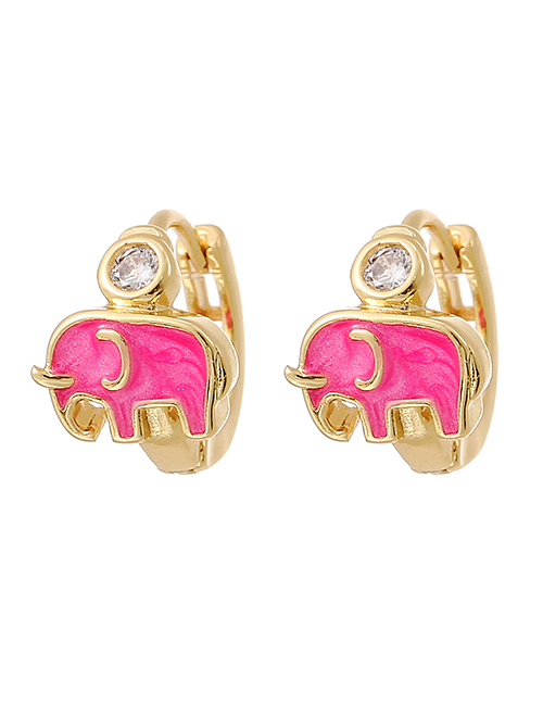 Fashion Red Copper Inlaid Zircon Oil Dripping Elephant Earrings