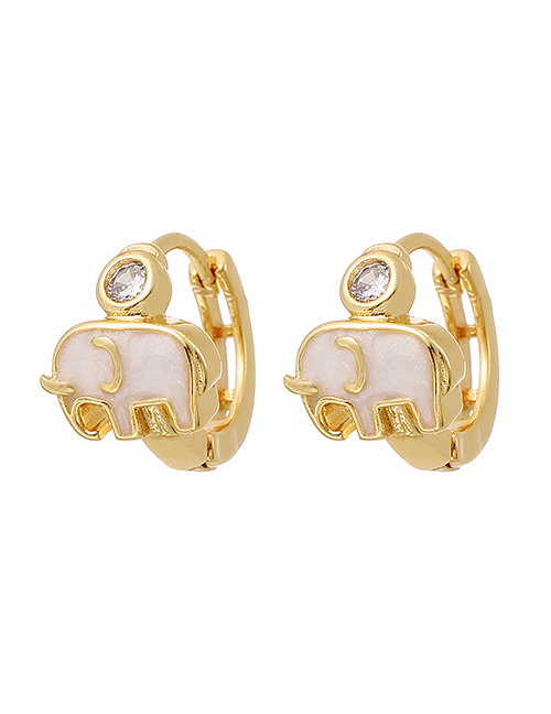 Fashion White Copper Inlaid Zircon Oil Dripping Elephant Earrings