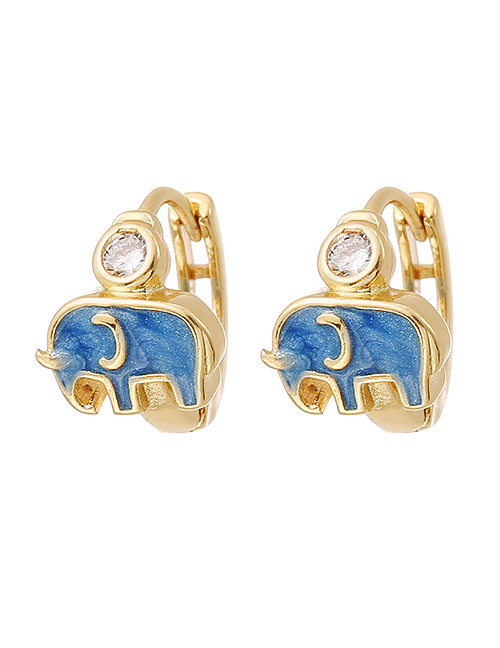 Fashion Royal Blue Copper Inlaid Zircon Oil Dripping Elephant Earrings