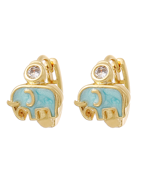Fashion Lake Blue Copper Inlaid Zircon Oil Dripping Elephant Earrings