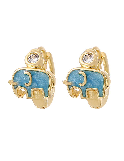 Fashion Blue Copper Inlaid Zircon Oil Dripping Elephant Earrings