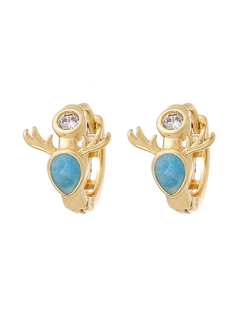 Fashion Blue Copper Inlaid Zircon Deer Head Stud Earrings