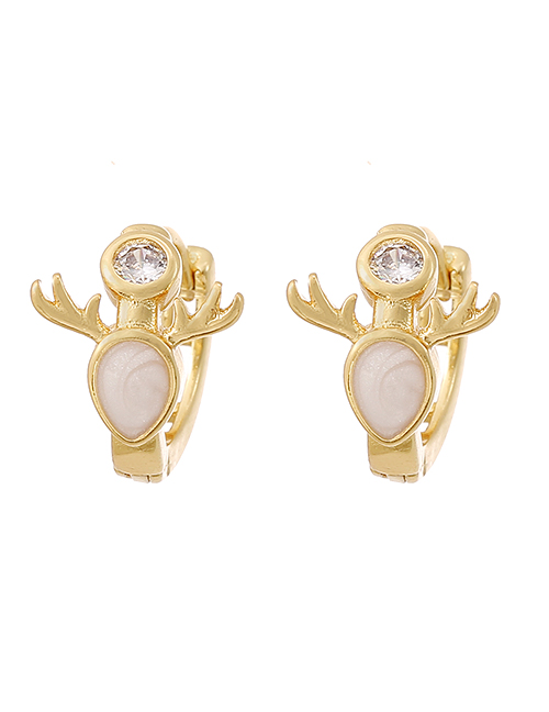 Fashion White Copper Inlaid Zircon Deer Head Stud Earrings