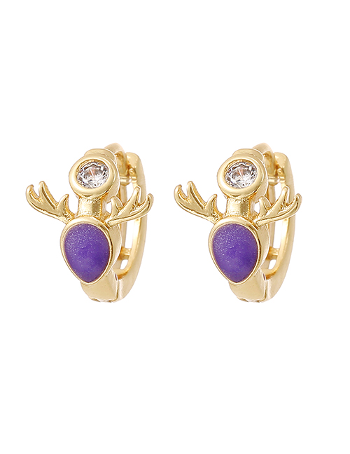 Fashion Purple Copper Inlaid Zircon Deer Head Stud Earrings