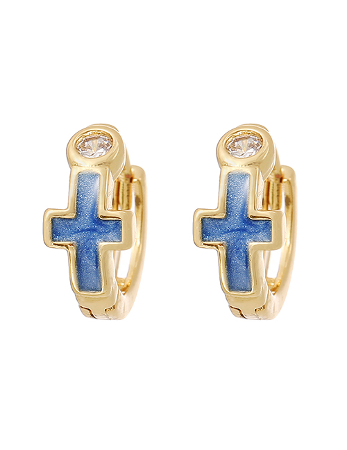 Fashion Royal Blue Copper Inlaid Zircon Cross Earrings