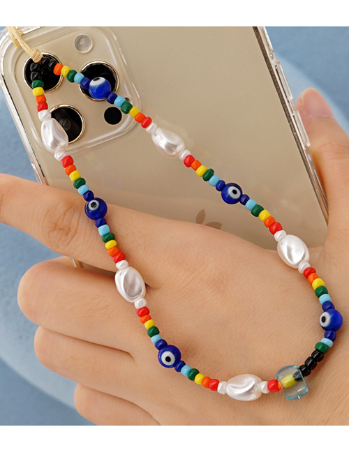 Fashion Color Geometric Rice Beads Beaded Eye Phone Strap