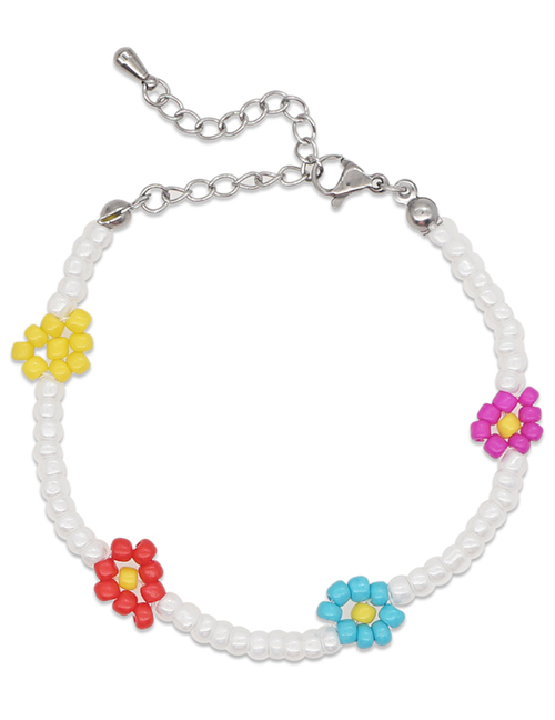 Fashion White Rice Beads Beaded Small Flower Bracelet