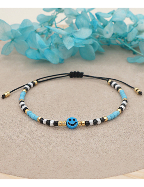 Fashion Blue Rice Beads Gradient Color Smiley Bracelet
