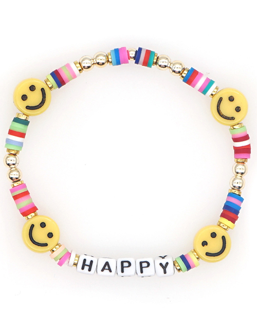 Fashion Color Acrylic Letter Square Rice Bead Smiley Bracelet