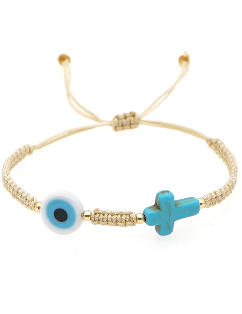 Fashion Blue Colored Glaze Eyes Flat Beads Cross Braided Bracelet