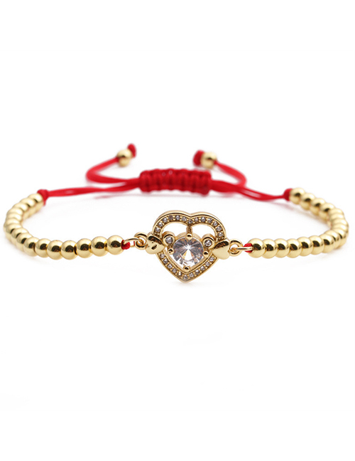 Fashion Copper Bead Red Rope Copper Inlaid Zirconium Geometric Heart Beaded Braided Bracelet