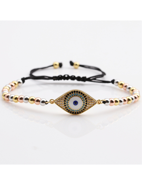 Fashion Mixed Color Bead Chain Copper Inlaid Zirconium Geometric Eyes Beaded Braided Bracelet