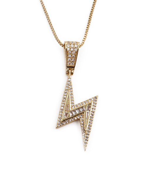 Fashion Gold Copper Inlaid Zirconium Lightning Necklace