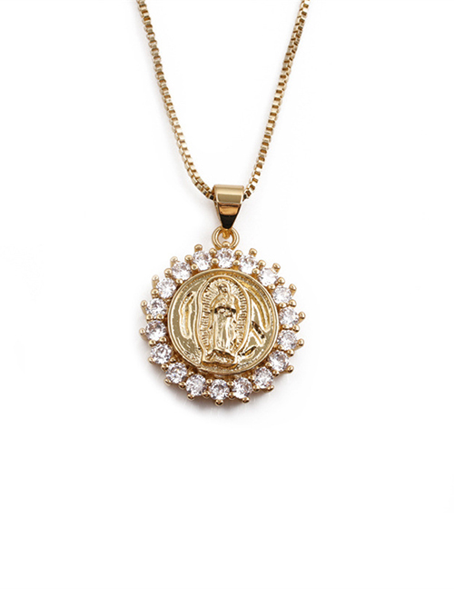 Fashion Gold Bronze And Zirconium Virgin Mary Necklace