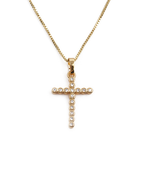 Fashion Gold Copper And Zirconium Plated Real Gold Cross Necklace