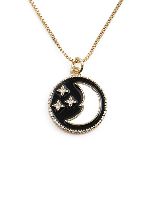 Fashion Black Bronze Plated Real Gold Oil Dropping Star And Moon Necklace