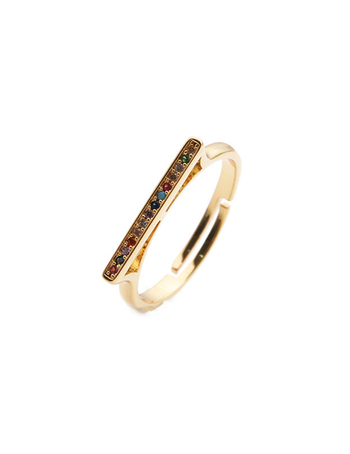 Fashion Gold Copper Inlaid Zirconium Geometric Ring