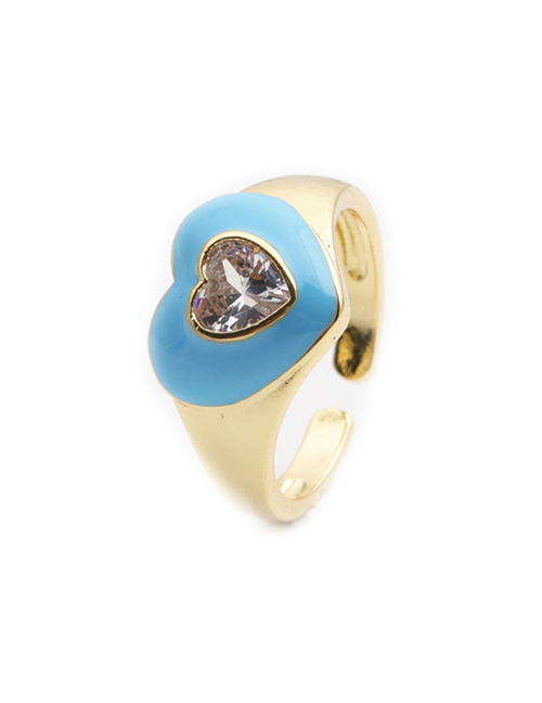 Fashion Blue Bronze Diamond Drop Love Heart Ring